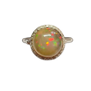 Natural Opal Silver Ring Top Quality Round Shape Gemstone Silver Jewelry Amazing Ethiopia Stone Handmade Ring