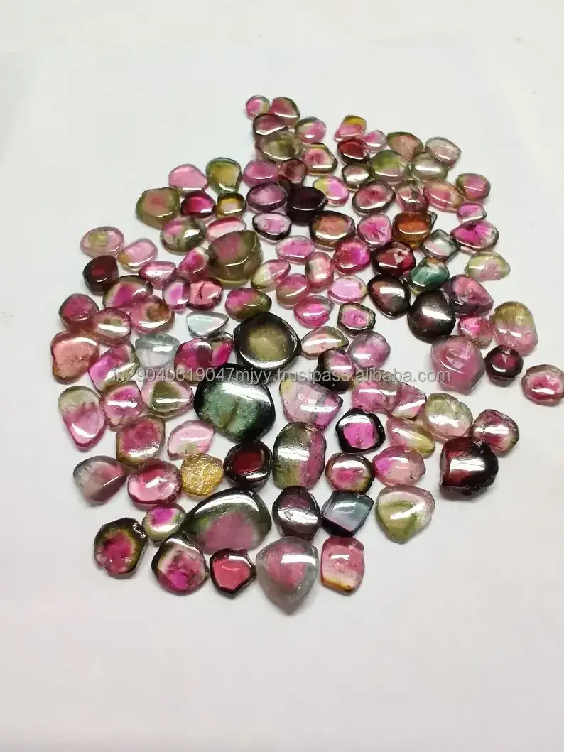 Multi Watermelon Tourmaline Smooth Slice For Making Jewelry Bio Tourmaline Slice Gemstone Bi Color tourmaline