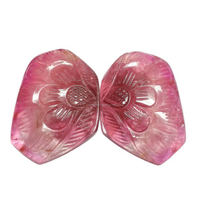 Natural Pink Tourmaline Gemstone Carving Pair Fancy Shape Hand Carved Stone for Best Quality Jewelry