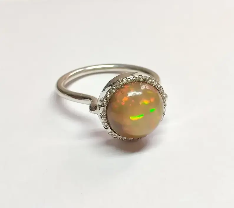 Natural Opal Silver Ring Top Quality Round Shape Gemstone Silver Jewelry Amazing Ethiopia Stone Handmade Ring