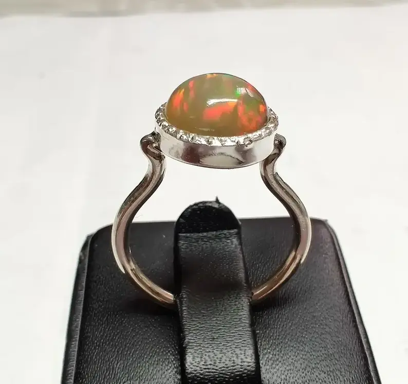 Natural Opal Silver Ring Top Quality Round Shape Gemstone Silver Jewelry Amazing Ethiopia Stone Handmade Ring