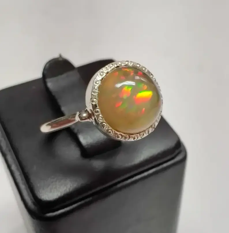 Natural Opal Silver Ring Top Quality Round Shape Gemstone Silver Jewelry Amazing Ethiopia Stone Handmade Ring