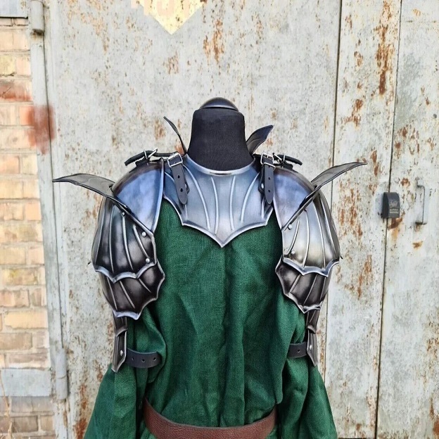 New Medieval Gothic warrior shoulders Armor, pair of pauldrons and metal gorget, fantasy knig