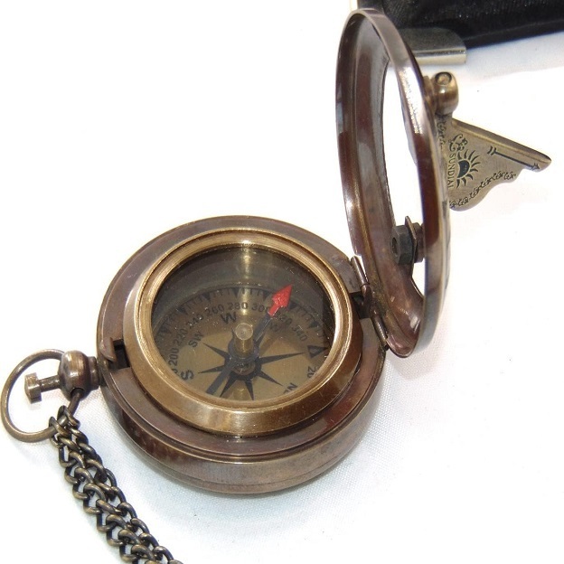 BEST GIFT ITEM Handmade Brass Sundial Compass with Chain for Traveler Inspirational RJ HANDICRAFT STORE