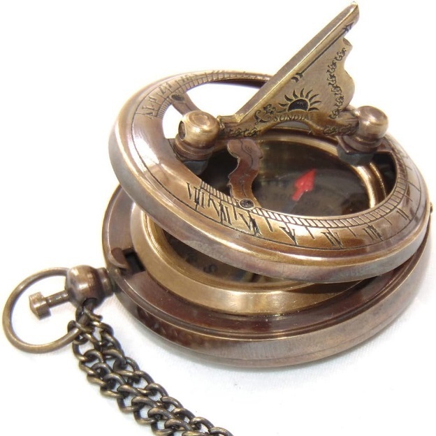 BEST GIFT ITEM Handmade Brass Sundial Compass with Chain for Traveler Inspirational RJ HANDICRAFT STORE