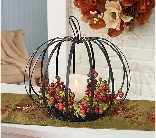 Wrought Iron Black Pumpkin Tea Light Candle Holder