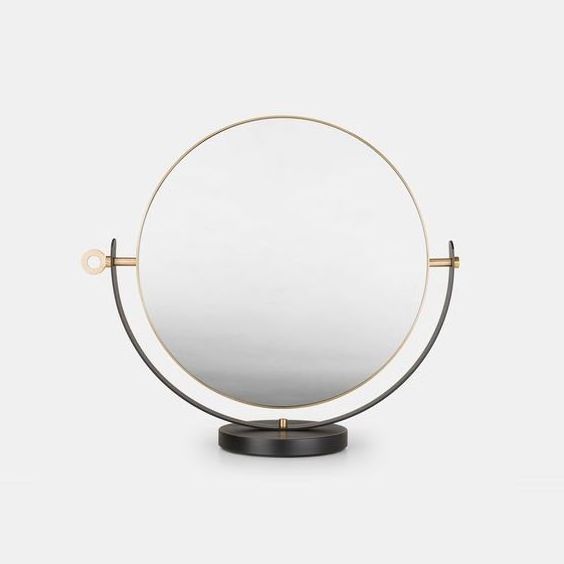 Modern  Round Metal Frame Table Mirror with Stand