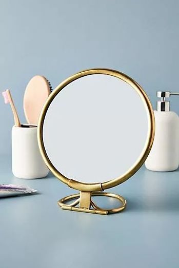 Modern  Round Metal Frame Table Mirror with Stand