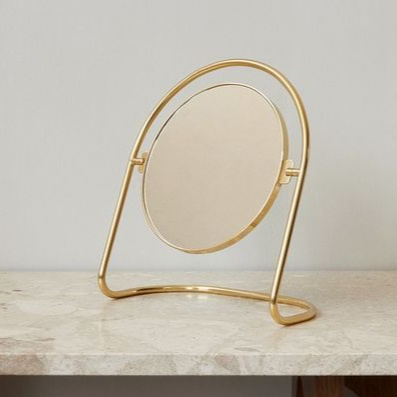 Modern  Round Metal Frame Table Mirror with Stand