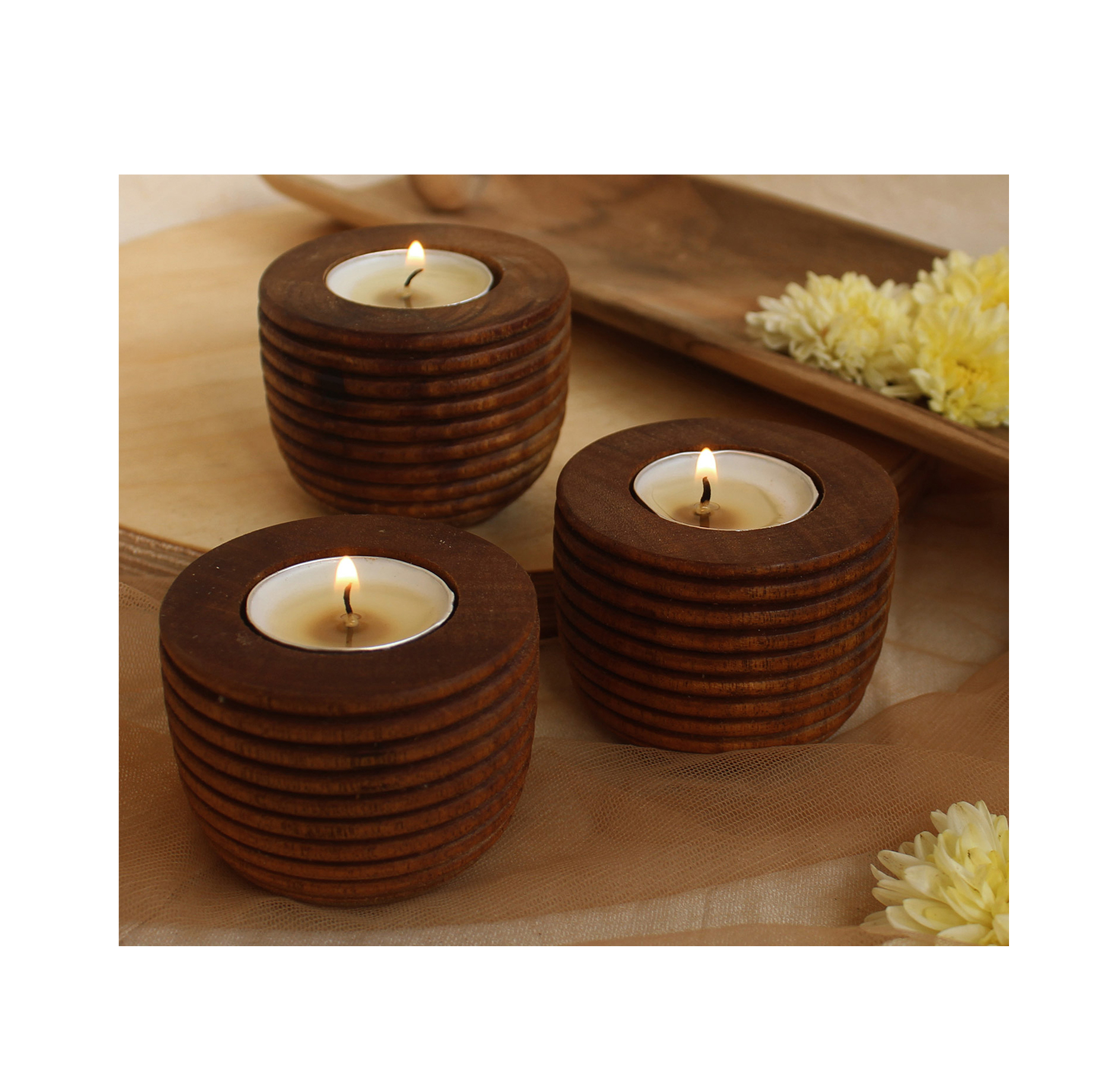 Hot Selling wood candle t- light candle holder dough bowl for wedding decorations Table decor Christmas Gift