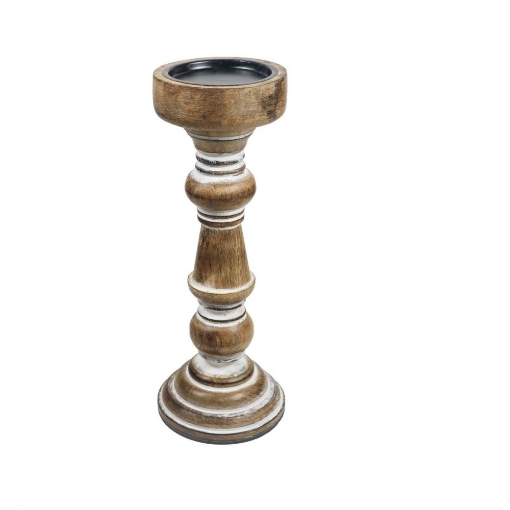 Rustic mango Wood candle t- light holder pillar different 3 size excellent quality customized wood candle holder