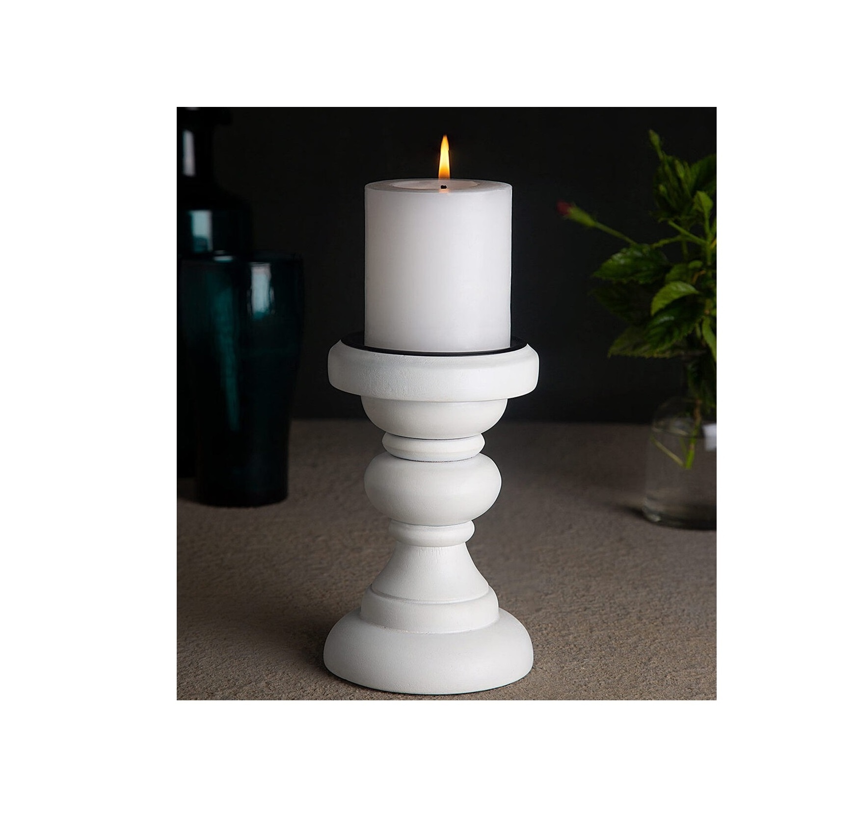 Rustic mango Wood candle t- light holder pillar different 3 size excellent quality customized wood candle holder