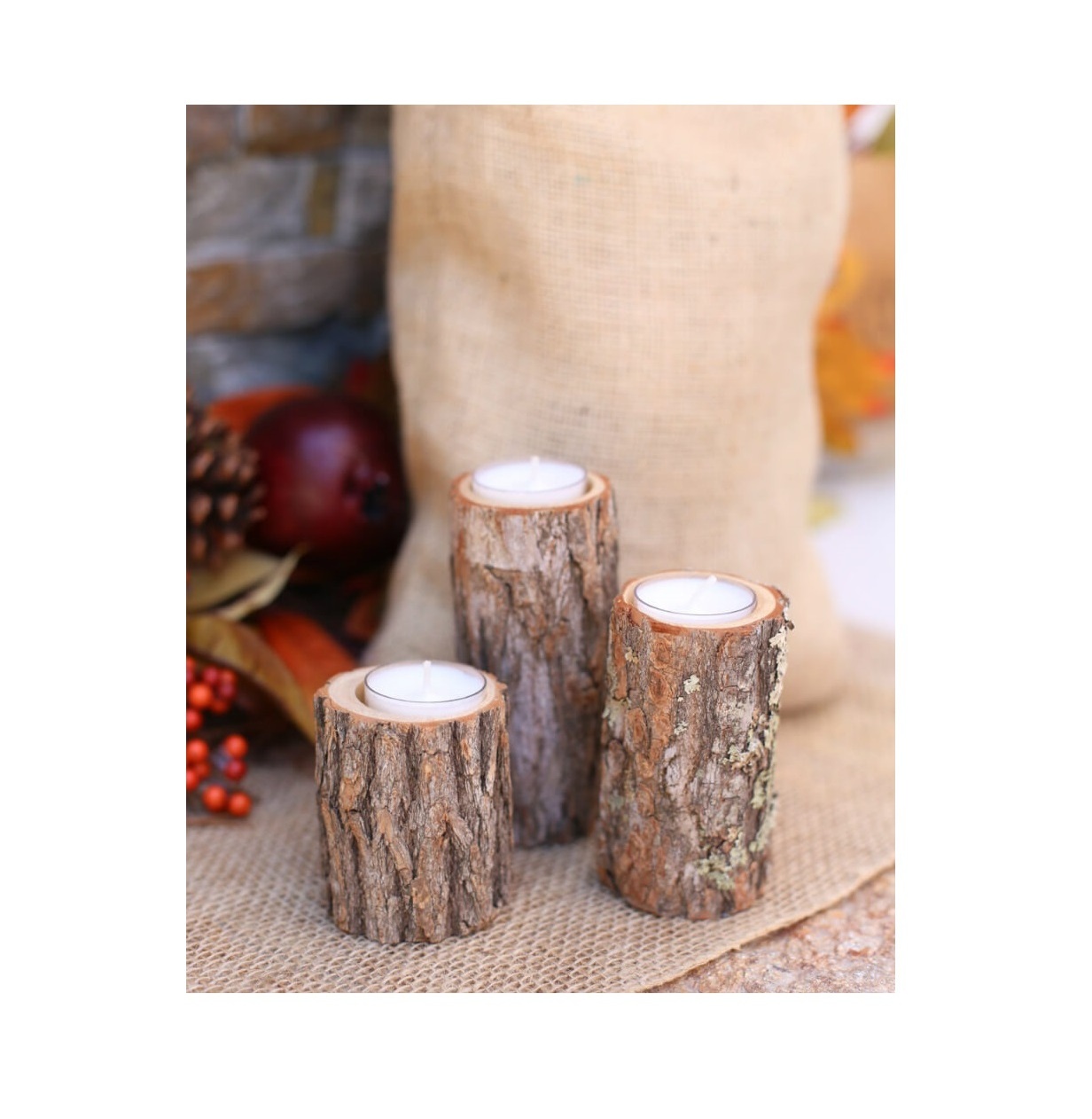 Rustic mango Wood candle t- light holder pillar different 3 size excellent quality customized wood candle holder