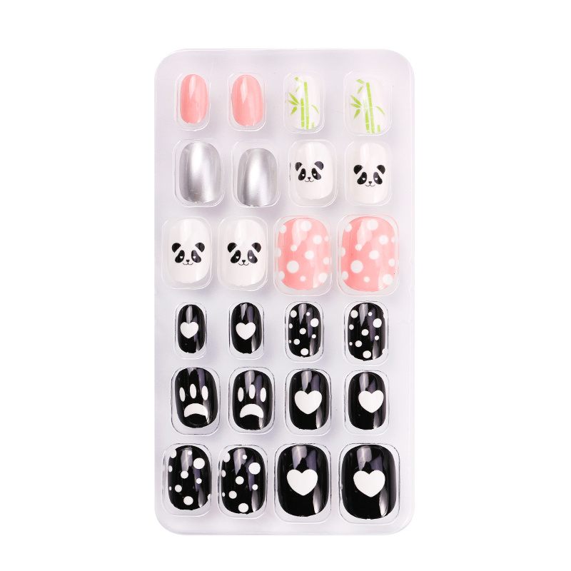 Fake Nails for Kids Panda Designs Stick on Nails Pre Glue Children Press On Nails Kit for Child Party Gift