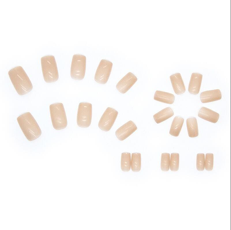 Nude color false nail tips simple medium and long square pure false nails full cover wholesale press on nails with jelly patches