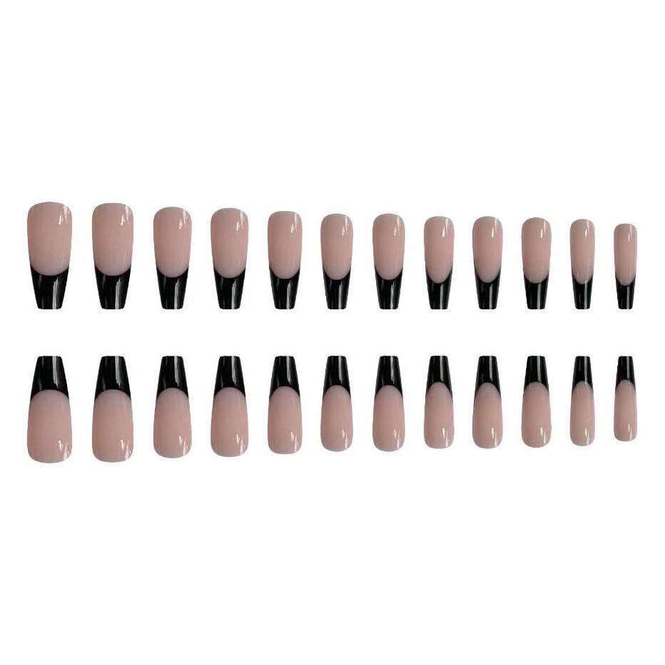 Black edged French false nail tips long ballet coffin dark black color full cover press on nails