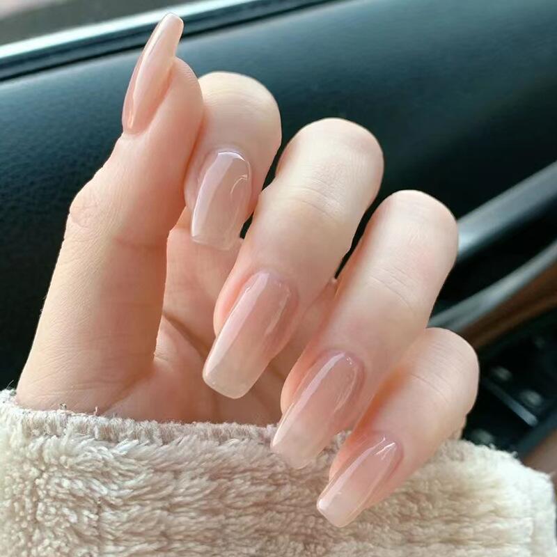 Nude color false nail tips simple medium and long square pure false nails full cover wholesale press on nails with jelly patches