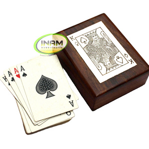 Handmade top quality Exclusive design Sheesham wood box with playing cards / Box size 4.5x3.5 inches