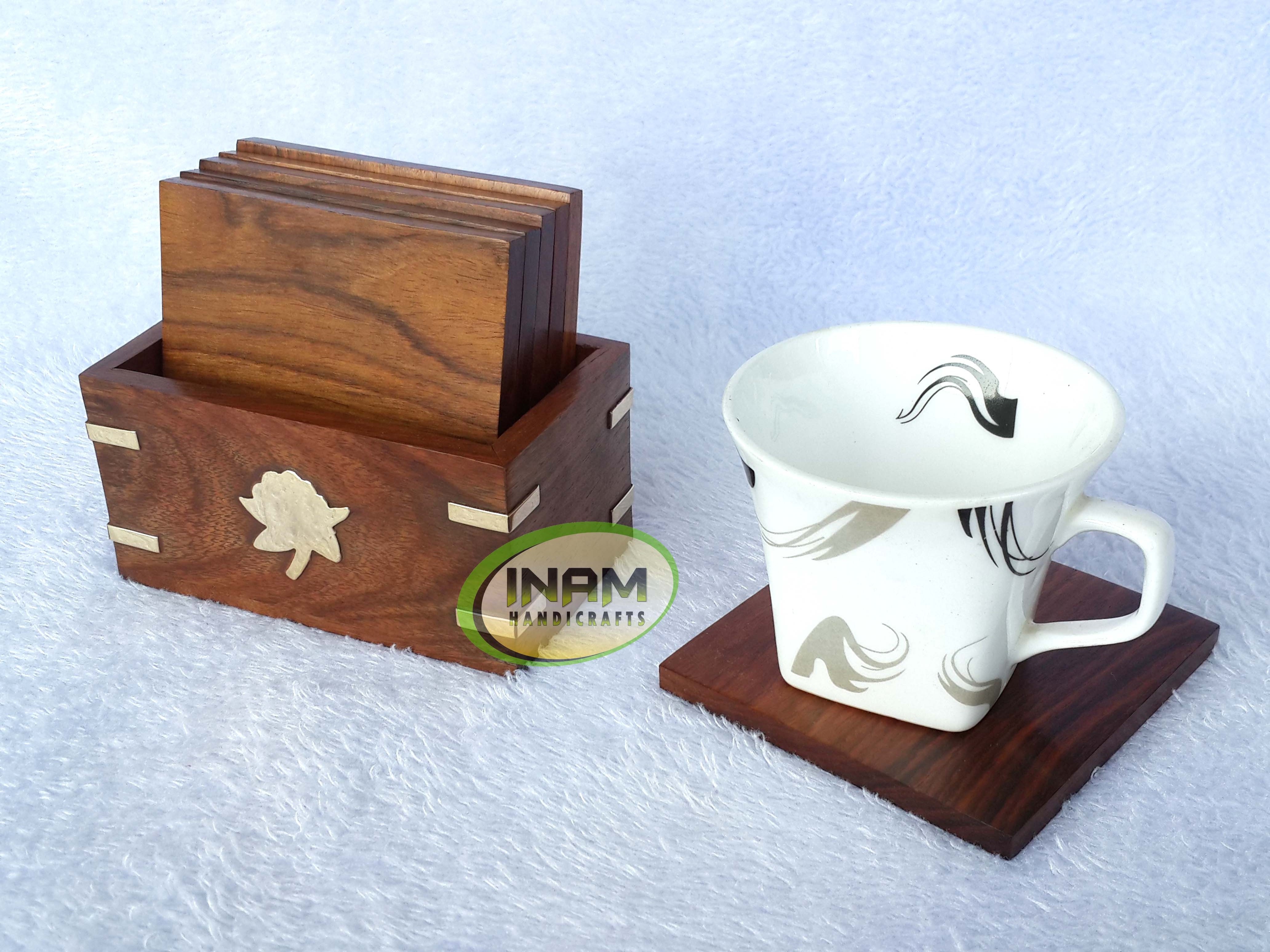 Premium quality Set of 6 handmade wooden tea / coffee coaster with beautiful design