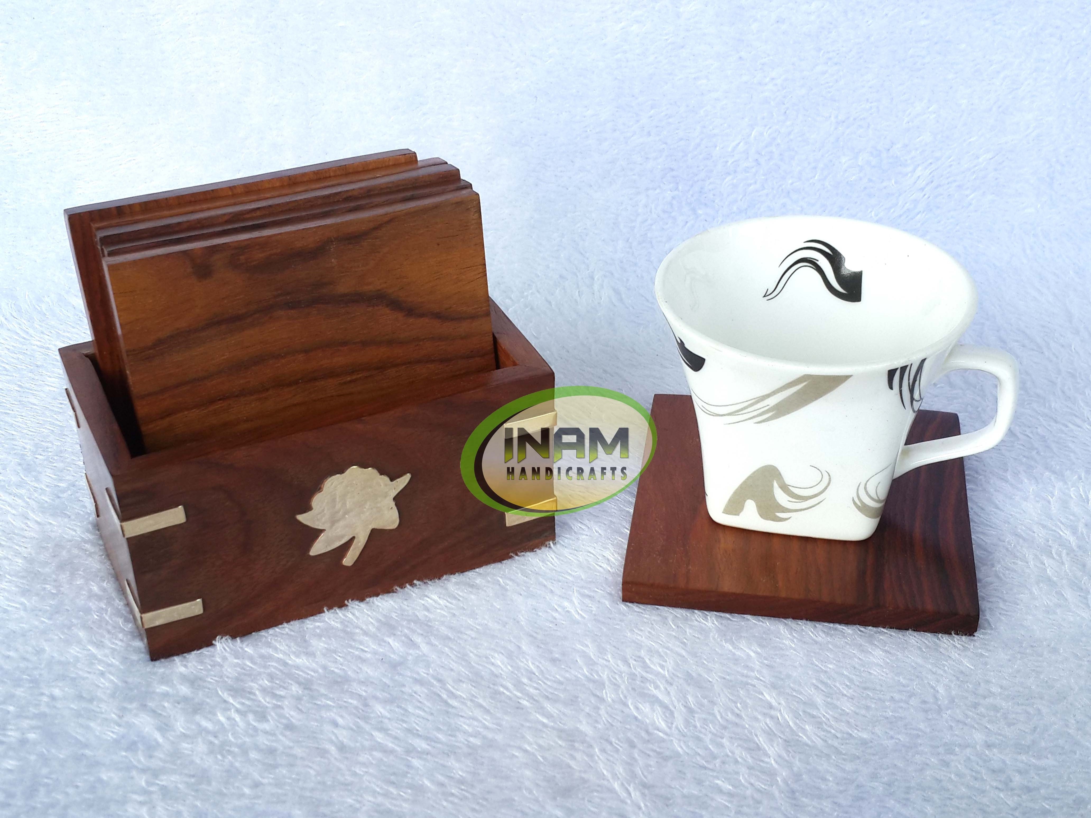 Premium quality Set of 6 handmade wooden tea / coffee coaster with beautiful design