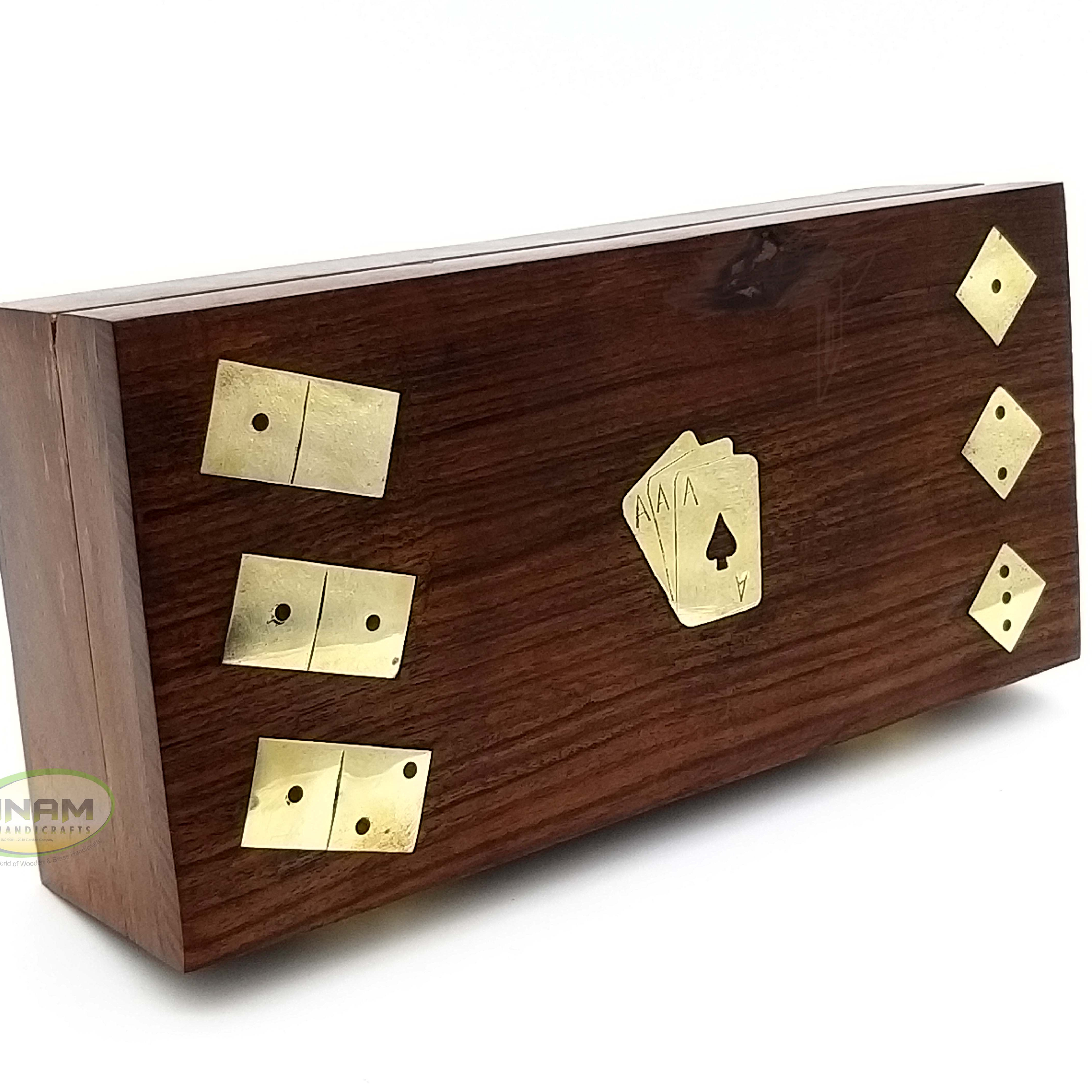 Decorative beautiful  handmade wooden playing Card box with Domino chips and Dice / Three In One Box