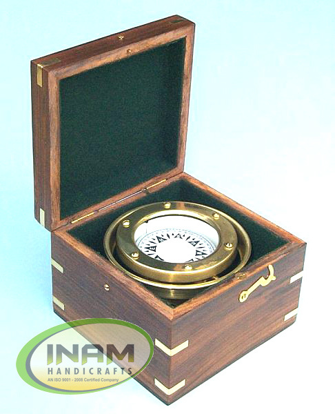 Special Handmade nautical brass gimble compass with wooden box, Beautiful designer compass wooden box