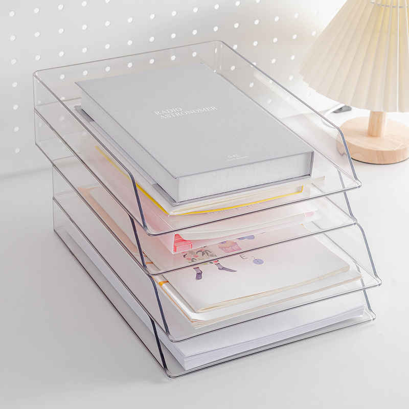 Wholesale Clear Desktop Office Paper Organizer Stackable Paper Letter Tray PET Desk Multi-functional Storage Set