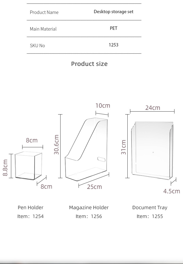 Wholesale Clear Desktop Office Paper Organizer Stackable Paper Letter Tray PET Desk Multi-functional Storage Set