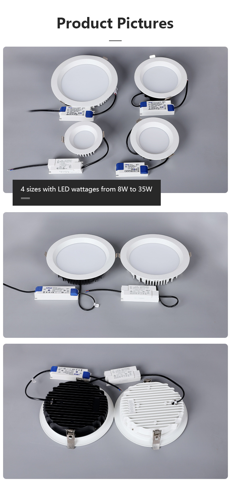 Aluminum Recessed SMD CCT Changeable Dimmable 15W 20W 28W 40W Ceiling Recessed LED Down Light For Hotel Project