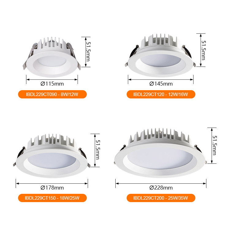 Commercial Hotel Ceiling 8 Inch Down Light 40W Recessed LED Dimmable Round SMD Fixture Black White Downlight