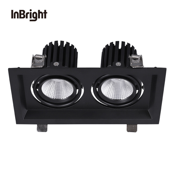 Commercial Multiple Grille Downlights 7W 12W 20W 30W Double Triple Head Recessed Adjustable Rectangular LED Downlight