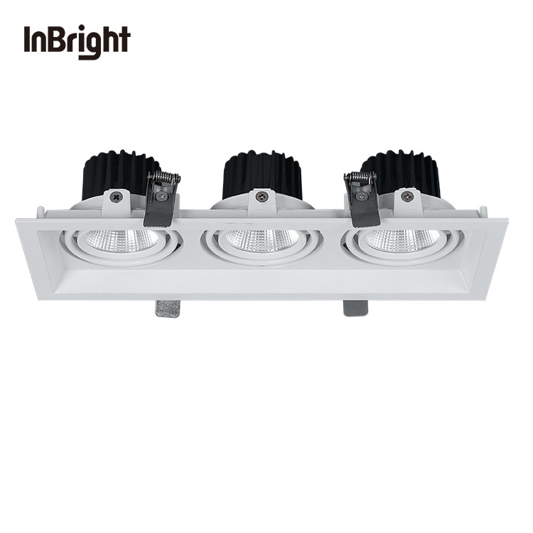 Dali Dimmable Triple head Ceiling recessed led grille spot light Indoor adjustable 7W 12W 20W 30W COB LED downlight