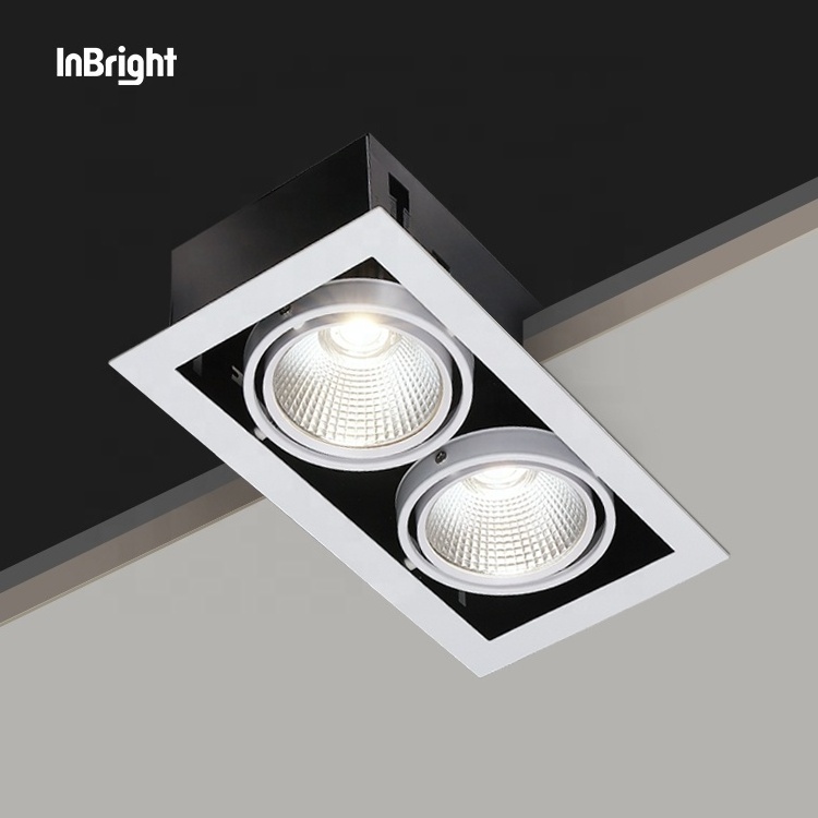 Double Heads Down Lights LED Ceiling Light 10W 20W 30W Multiple LED COB Recessed Anti-Glare Grille Downlight