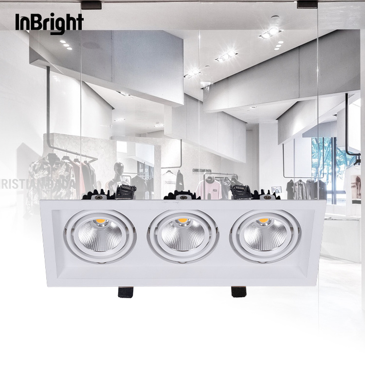 Dali Dimmable Triple head Ceiling recessed led grille spot light Indoor adjustable 7W 12W 20W 30W COB LED downlight