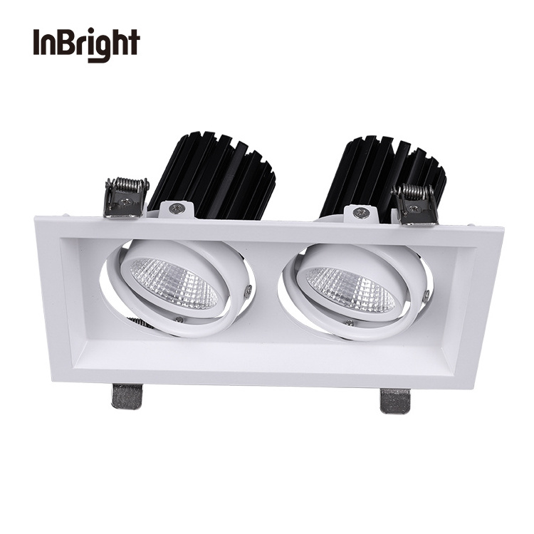 Commercial Multiple Grille Downlights 7W 12W 20W 30W Double Triple Head Recessed Adjustable Rectangular LED Downlight