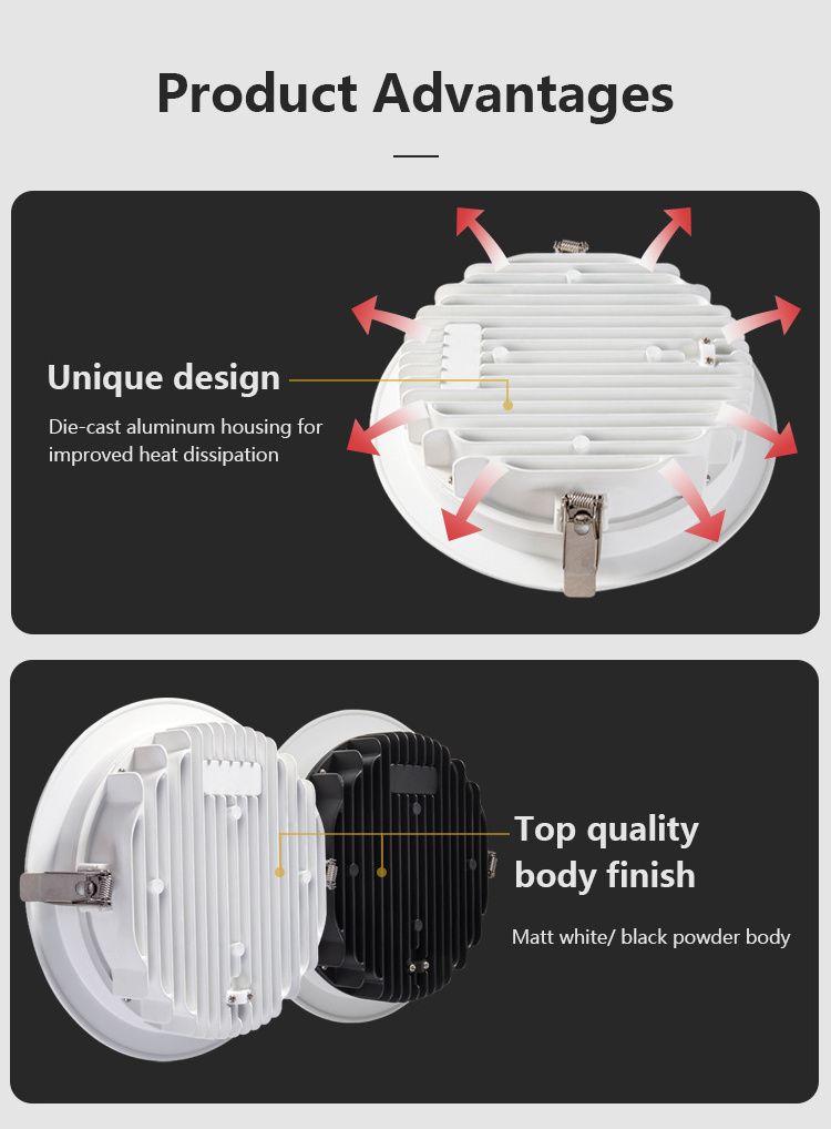 Aluminum Recessed SMD CCT Changeable Dimmable 15W 20W 28W 40W Ceiling Recessed LED Down Light For Hotel Project