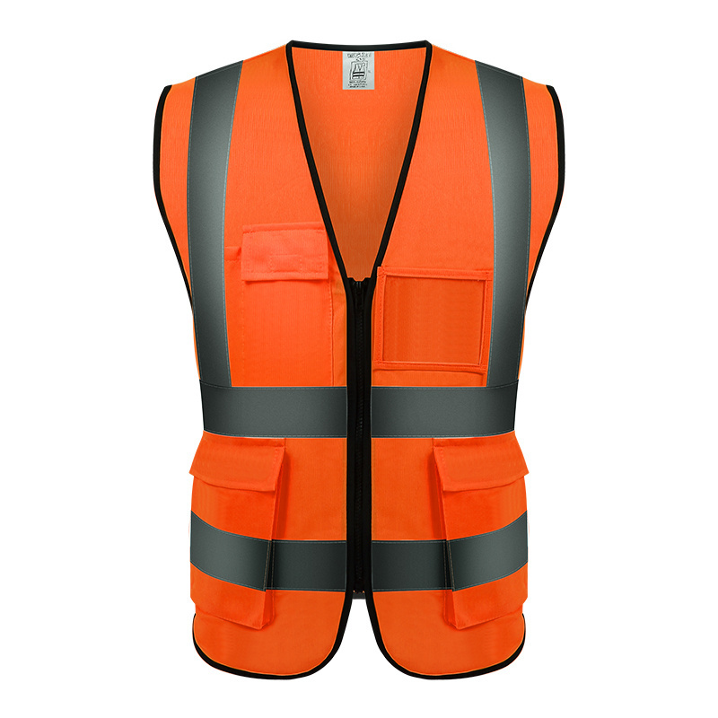 construction mens hi-viz black and yellow and orange custom customised reflective safety work vest with logo with pockets