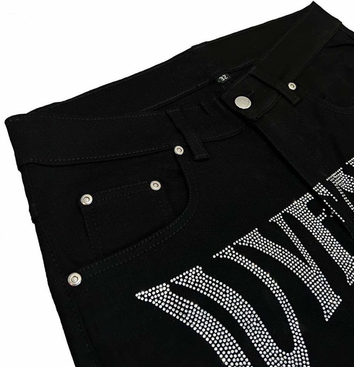 NEW Rhinestone Men's Biker Jeans Letter Loose Black Wide Leg White Jeans For Men Baggy Designer Popular Men Jeans