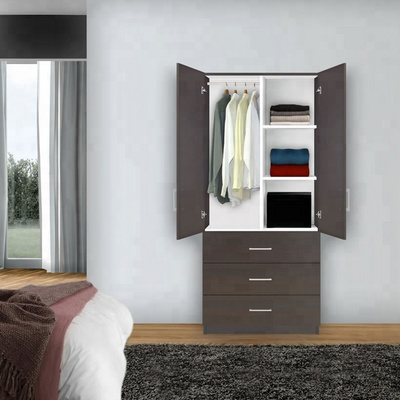 Small white wooden wardrobe closet with mirror and drawers