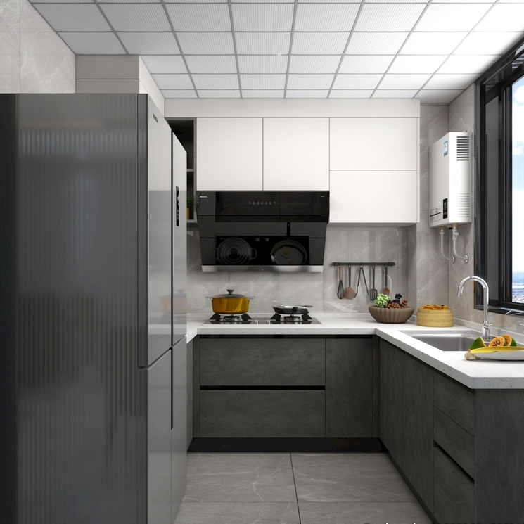 High quality Blum hardware grey modern small kitchen cabinet design