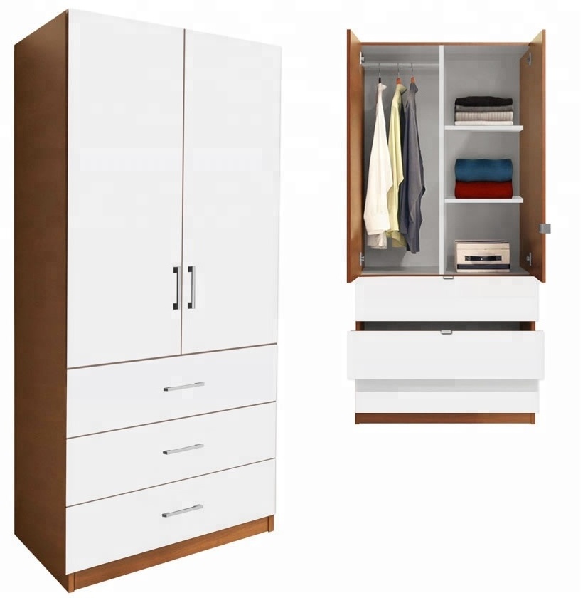 Small white wooden wardrobe closet with mirror and drawers