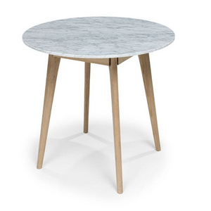 Wholesale white marble stone melamine laminate top round coffee table with solid wood leg