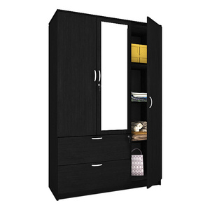 Wooden black contemporary 3 doors wardrobe closet for bedroom furniture