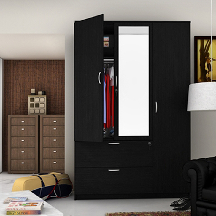 Wooden black contemporary 3 doors wardrobe closet for bedroom furniture