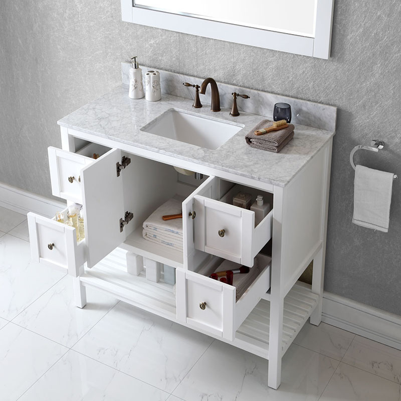 Popular modern white towel storage cupboard wood bathroom cabinet furniture with drawer design