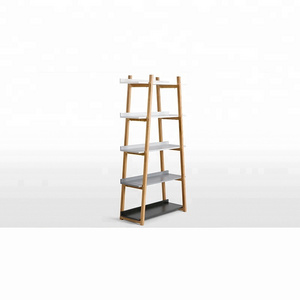 Hot sale MDF wooden 5 tiers movable open shelves design bookshelf for children use