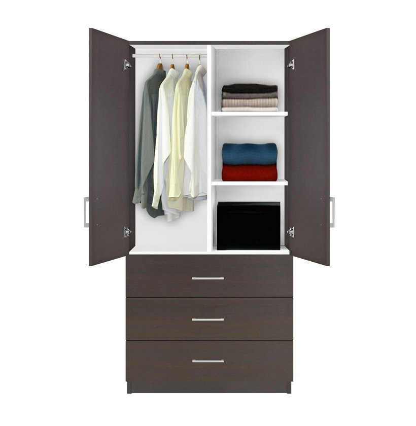 Small white wooden wardrobe closet with mirror and drawers