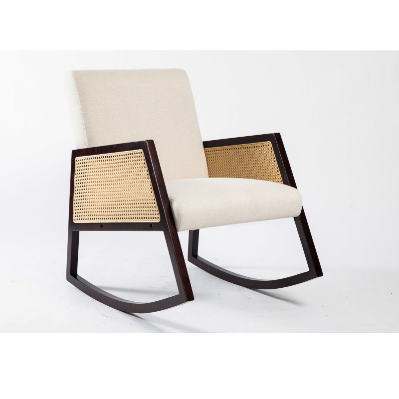 Modern white fabric back cover rattan woven leisure rocking chair accent chair for living room