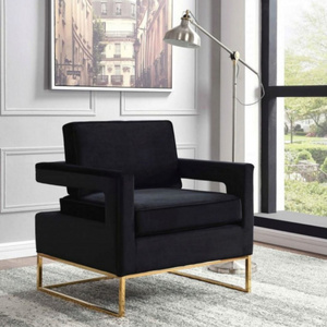 Best price modern black velvet gold leg accent chair for living room