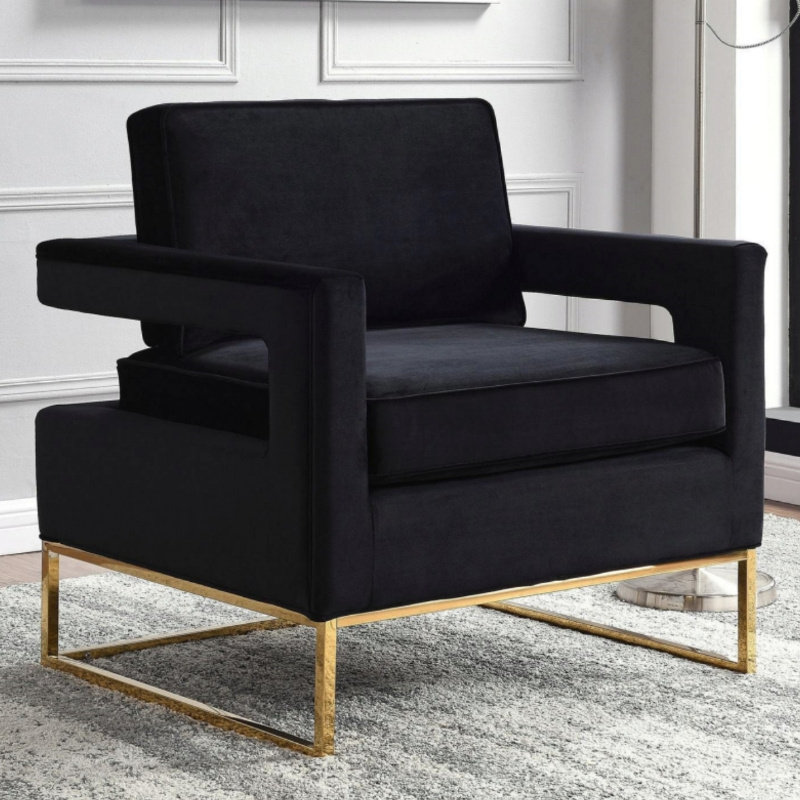 Best price modern black velvet gold leg accent chair for living room